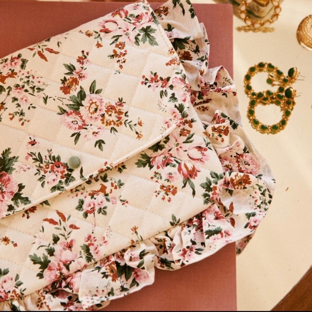 Sezane Frous Frous Vintage Flower Floral Ruffle Pouch